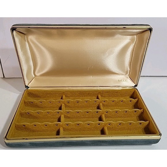 Vintage MELE Blue Velvet Travel Clamshell Jewelry Box Earring Case Lined - Picture 2 of 15